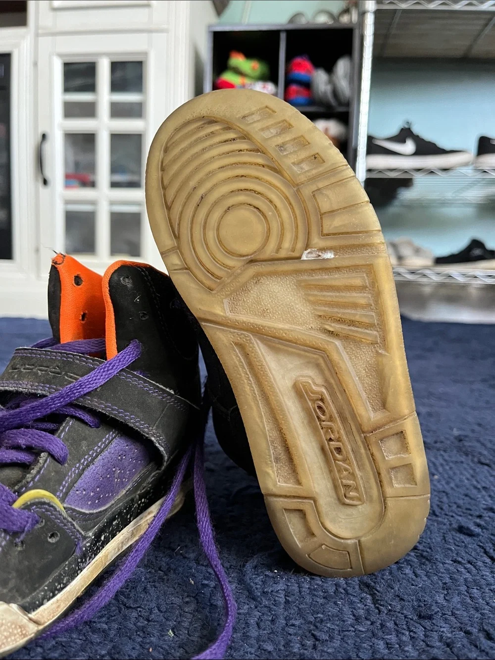 Jordan Kids High-Top Sneakers in Purple, Black & Orange